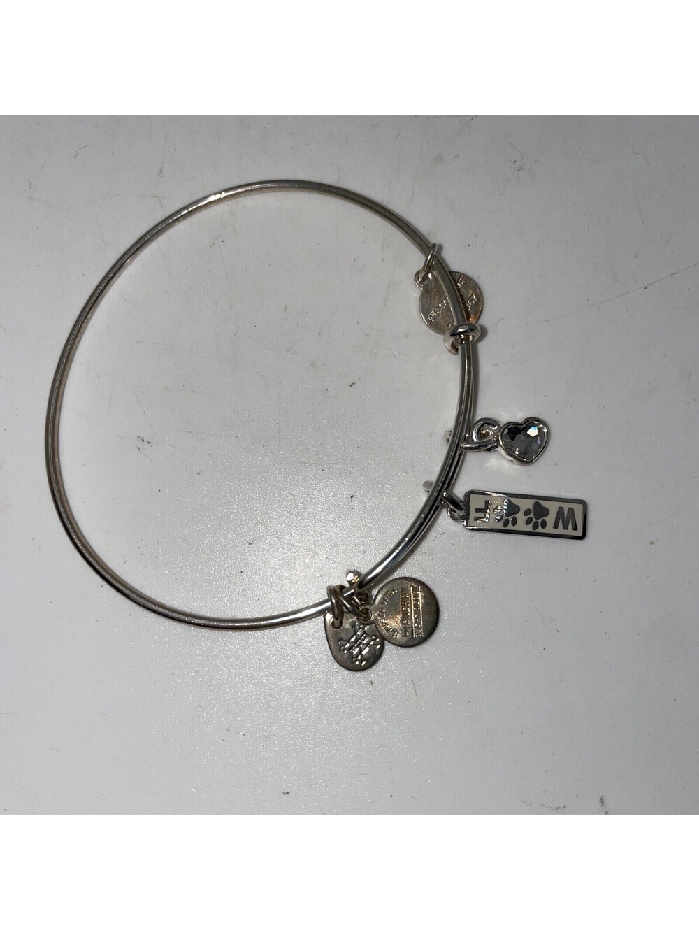 Alex and Ani Woof Duo Charm Bangle Bracelet Shiny Silver